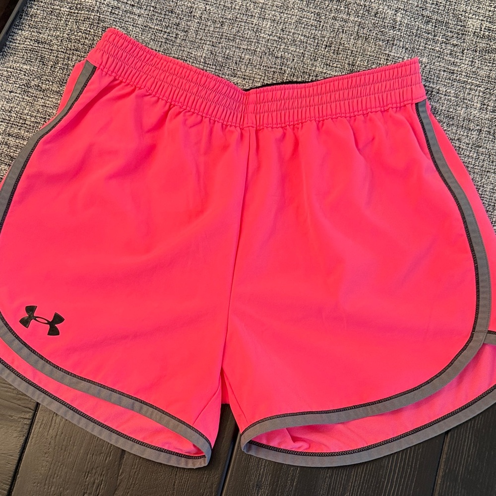 Under Armour Women's Bright Pink and Gray Athletic Shorts